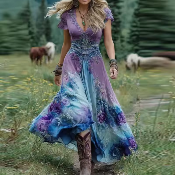 Celestine | Vloeiende bloemenjurk